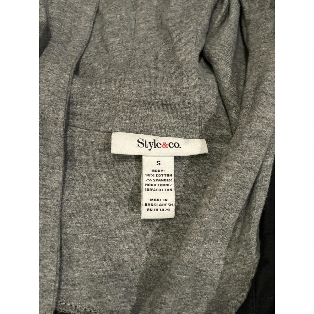 Style & Co Utility Hoodie Jacket Womens Small Black Long Sleeve Gray Hood